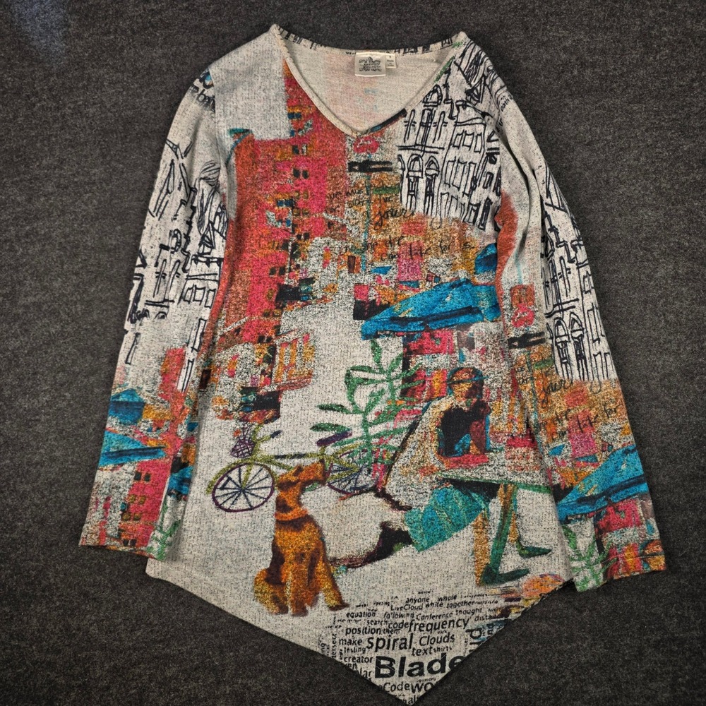 Parsley & Sage Women's Artistic Collage Print Tunic Top Lagenlook Boho Size S